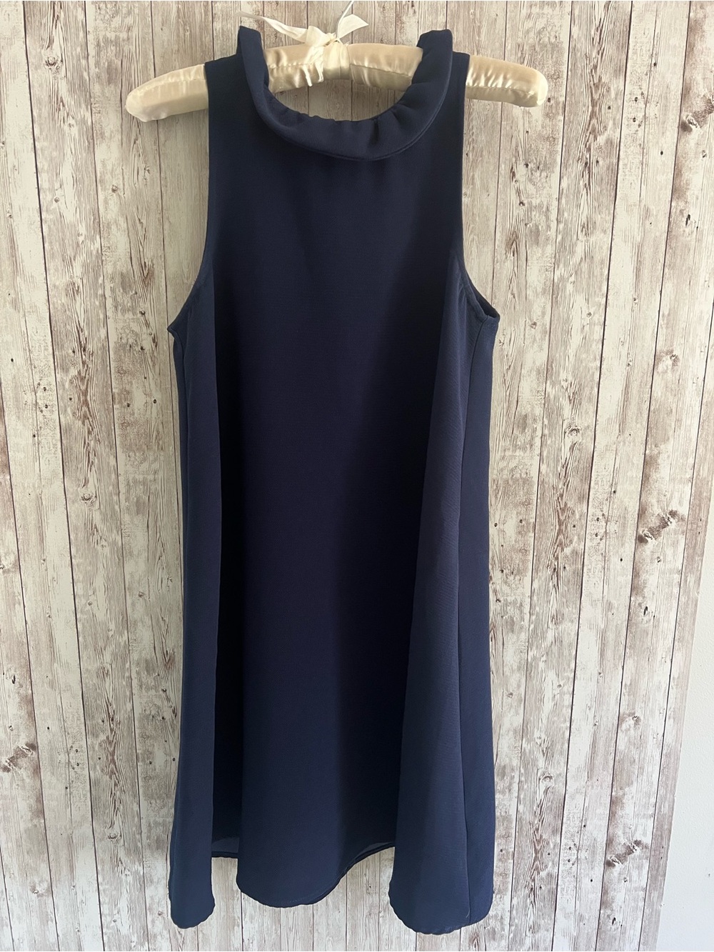 Pomander Place Navy Sleeveless Ruffle-Neck Tie Neck Mini Dress Preppy Classic XS